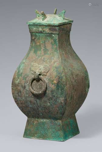 A bronze vessel of fanghu type. Han dynasty