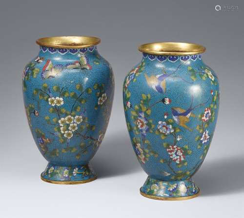 A pair of cloisonné enamel vases. 19th century