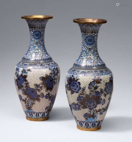 A pair of cloisonné enamel vases. 20th century