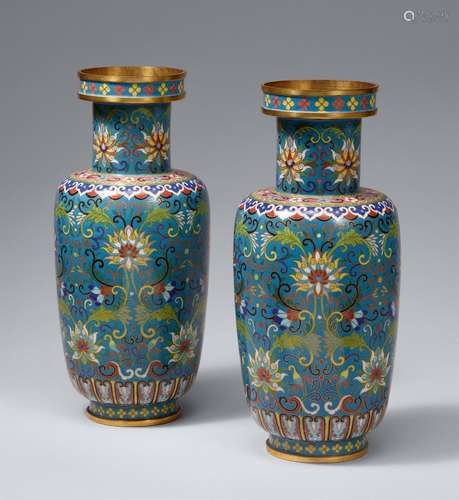 A pair of cloisonné enamel vases. 20th century