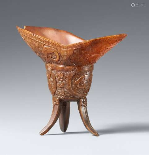 A rhinoceros horn libation cup. 18th century