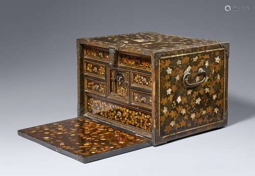 A portable nanban-lacquer cabinet. Momoyama period, second h...