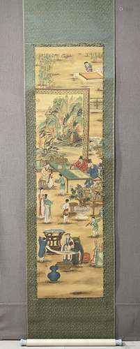 A SCROLL OF CHINESE FIGURE PAINTING,QIUYING