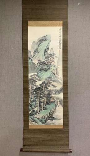 A SCROLL OF CHINESE LANDSCAPE PAINTING, ZHOU HUAIMIN