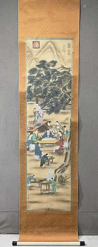 A SCROLL OF CHINESE FIGURE PAINTING,QIUYING