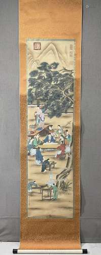 A SCROLL OF CHINESE FIGURE PAINTING,QIUYING