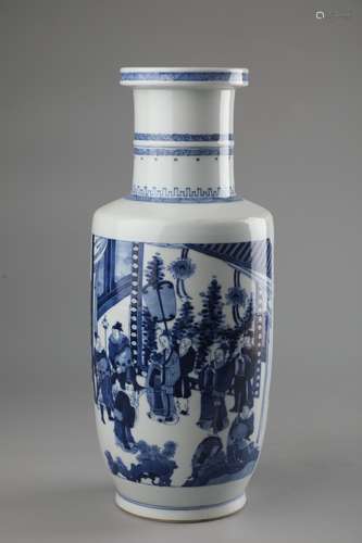 A BLUE AND WHITE FIGURE VASE