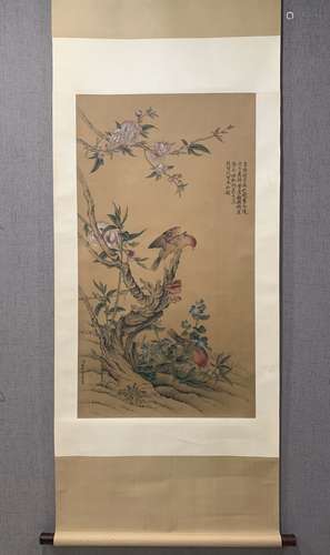 A SCROLL OF CHINESE PLANTS PAINTING, LANG SHINING