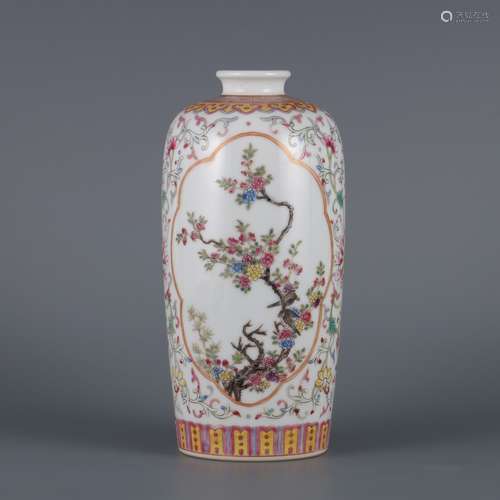 A FAMILLE ROSE BIRDS  VASE, MEI