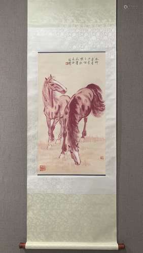 A SCROLL OF DUAL-HORSE PAINTING, XV BEIHONG