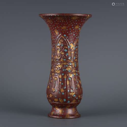 A  BRONZE GOLD-SPLASHED BEAKER VASE