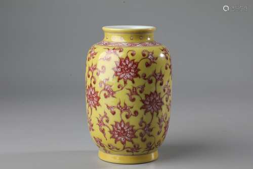 A YELLOW BASED  COPPER RED VASE