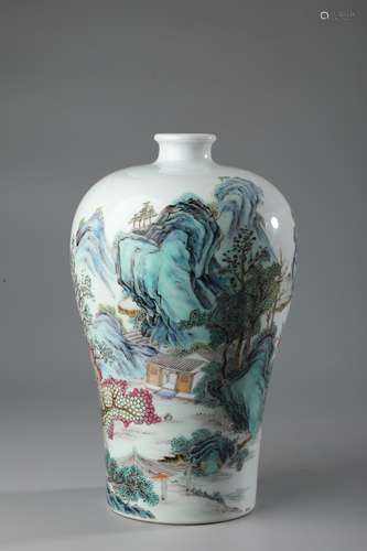 A FAMILLE ROSE  LANDSCAPE VASE,MEI