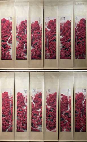 A SET OF TWELVE SCROLL OF CHINESE LANDSCAPE PAINTING, LI KER...