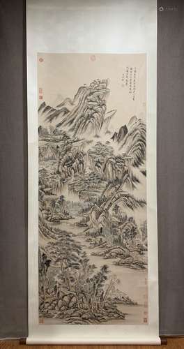 A SCROLL OF CHINESE LANDSCAPE PAINTING,  WANG QIYUAN