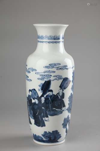 A BLUE AND WHITE FIGURE AND STORY  PAINTING VASE