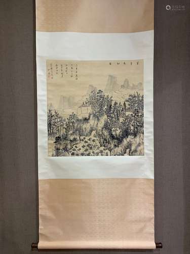 A SCROLL OF CHINESE LANDSCAPE PAINTING, HE JIALIN