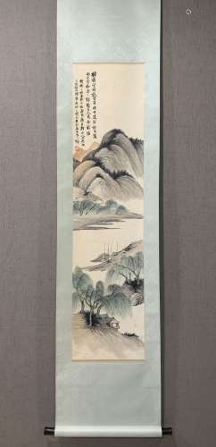 A SCROLL OF CHINESE LANDSCAPE PAINTING,LIN SHU