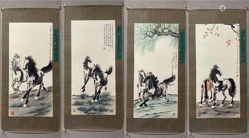 A  SET OF FOUR CHINESE HORSE PAINTING,XV BEIHONG