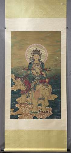 A SCROLL OF CHINESE BUDDA PAINTING,DING GUANPENG