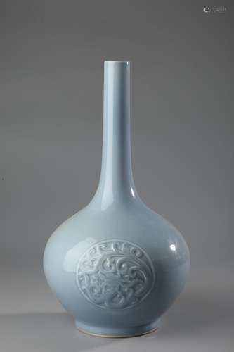 A CELADON DRAGON BOTTLE VASE