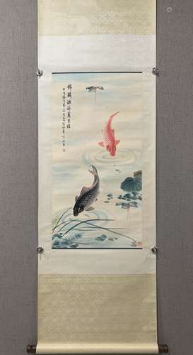 A SCROLL OF CHINESE FISH PAINTING,WU QINGXIA