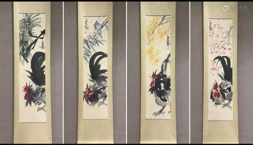 A SCROLL OF  FOUR CHINESE FORTUNE PAINTING,CHEN DAYU