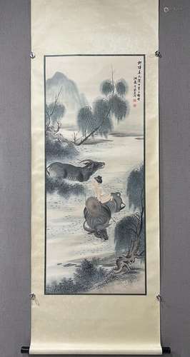 A SCROLL OF CHINESE SHEPHERD BOY PAINTING, GE XIANGLAN