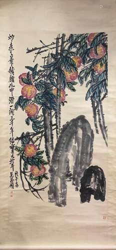 A SCROLL OF CHINESE PEACH PAINTING, WU CHANGSHUO