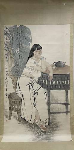 A SCROLL OF CHINESE LADY PAINTING, HE JIAYING