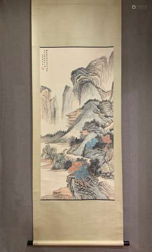 A SCROLL OF CHINESE LANDSCAPE PAINTING, PU XIN