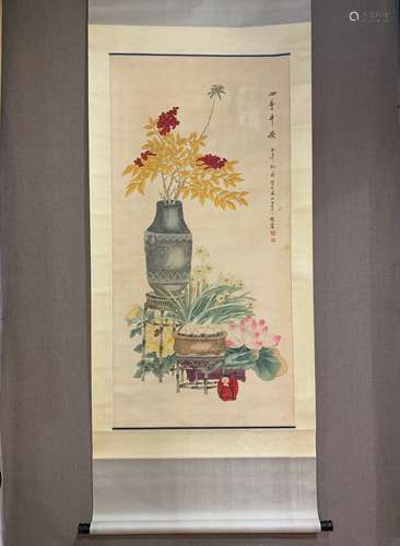 A SCROLL OF CHINESE VASE  PAINTING, KONG XIAOYU