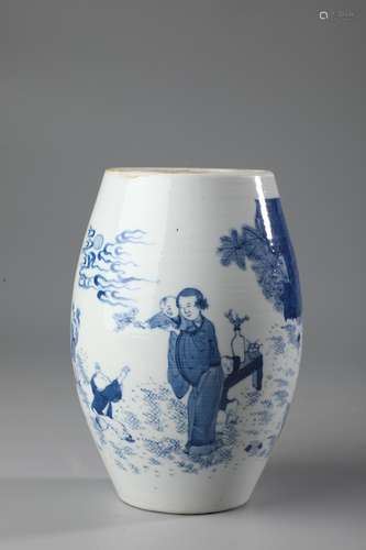 A BLUE AND WHITE FIGURE AND STORY  BALUSTER VASE