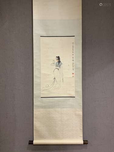 A SCROLL OF CHINESE  FIGURE PAINTING, HU YEFO