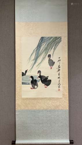 A SCROLL OF CHINESE DUCKPAINTING, LOU SHIBAI