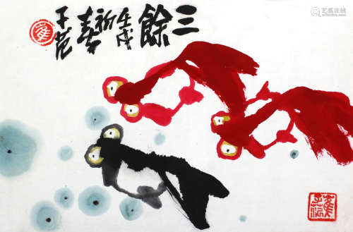 崔子范(1915-2011)　1982年作 三余图 设色纸本　镜心