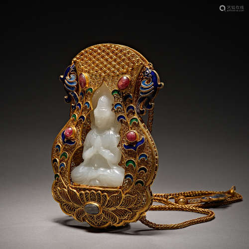 Qing Dynasty of China,Gilt Inlaid Jade Pendant