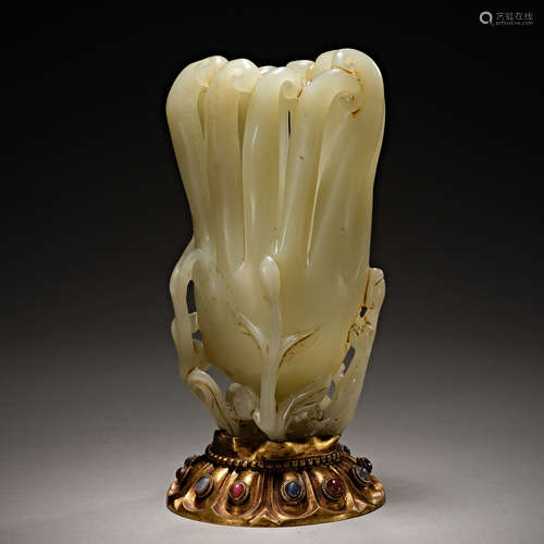 Ming Dynasty of China,Gilt Inlaid  Jade Buddha's Hand