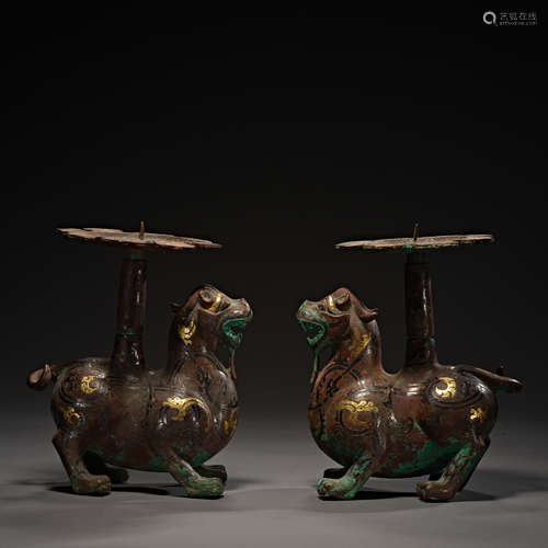 Han Dynasty of China,Inlaid Gold and Silver Beast-Shaped Can...