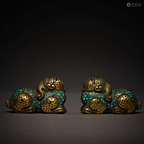 Han Dynasty of China,Inlaid Gold and Turquoise Paperweight