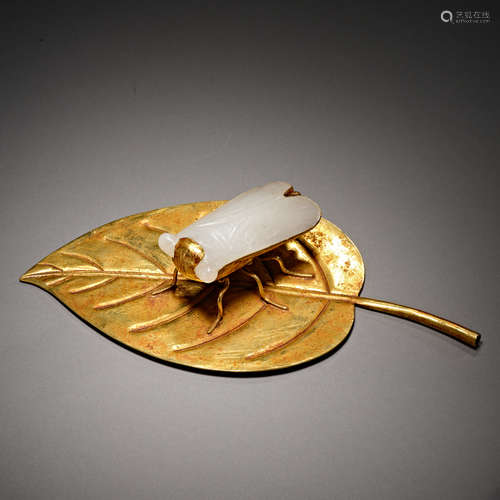 Qing Dynasty of China,Gilt Inlaid Jade Ornament