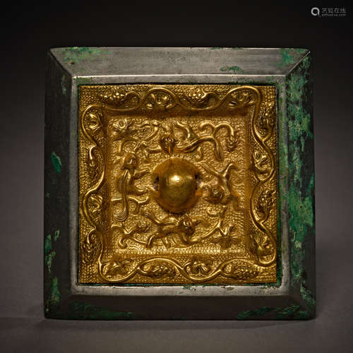 Han Dynasty of China,Copper Inlaid Gold Mirror