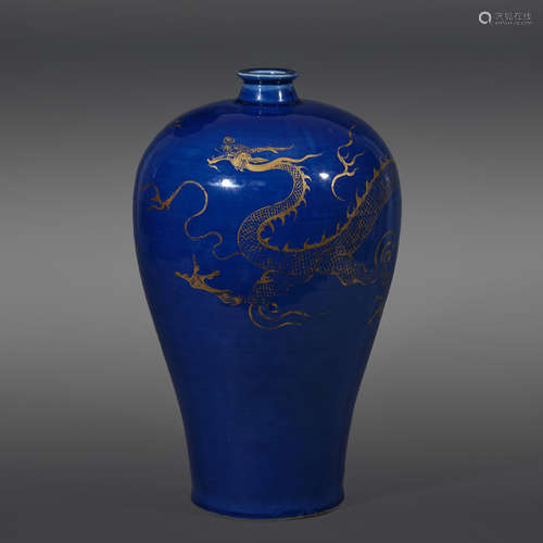 Yuan Dynasty of China,Blue Ground Gold-Traced Dragon Pattern...