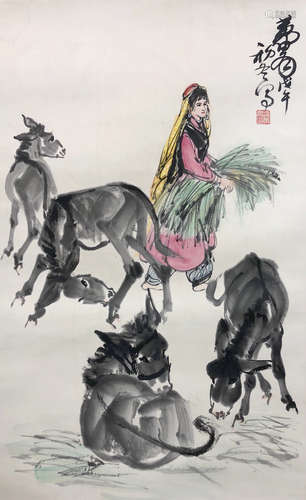 Huang Zhou,Paper Feeding Donkey Picture