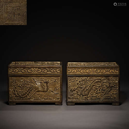 Qing Dynasty of China,Bronze Gilt Dragon and Phoenix Covered...