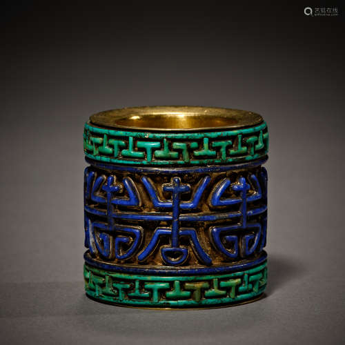 Qing Dynasty of China,Bronze Gilt Turquoise Thumb Ring