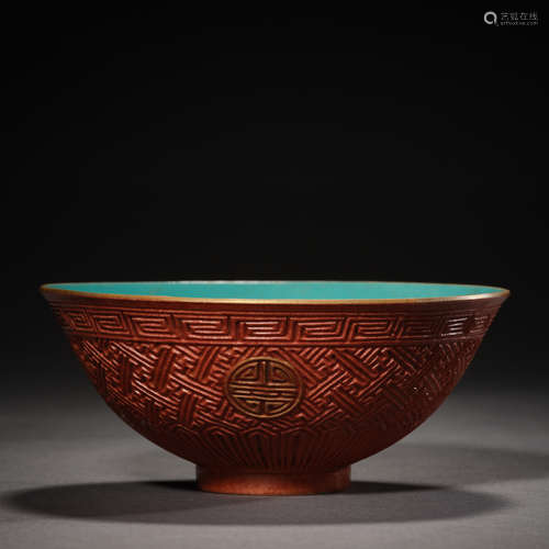 Qing Dynasty of China,Coral Glaze Turquoise Glaze Bowl