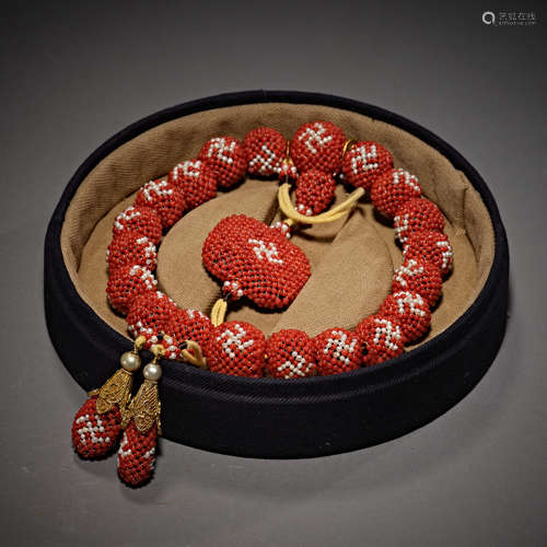 Qing Dynasty of China,Coral Covered Agalwood Eighteen Beads ...