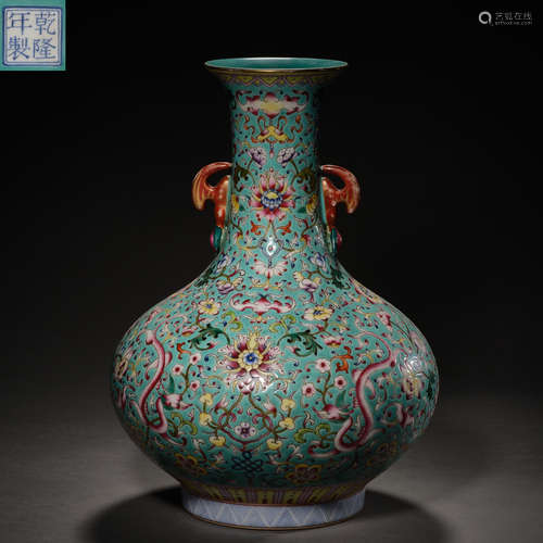 Qing Dynasty of China,Famille Rose Flower Binaural Bottle