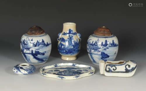 十九世纪 各式青花瓷器六件